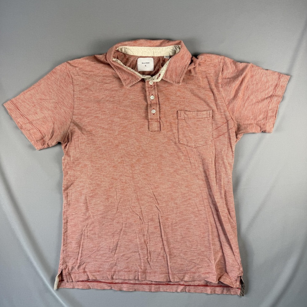 Billy Reid Polo Shirt Mens XL Red Striped Jersey Chest Pocket Casual Lightweight